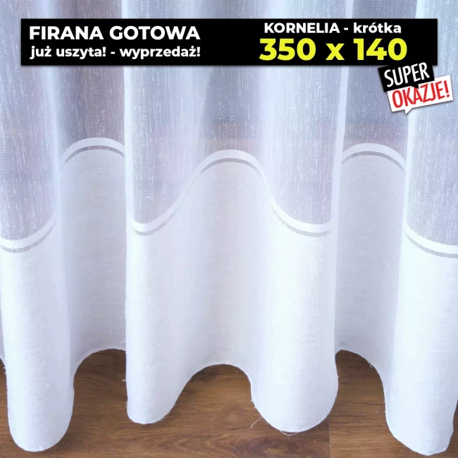 Firana gotowa już uszyta - Krótka 350 x 140 - Kornelia na taśmie z wypustką